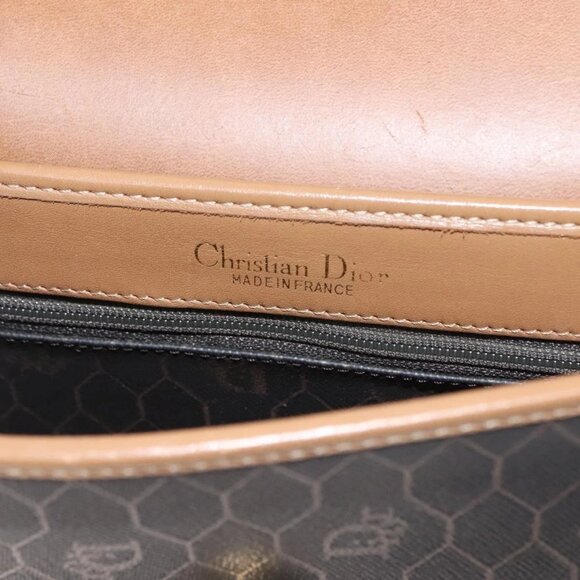 Christian Dior Honeycomb Canvas Shoulder Bag PVC Black Gold Auth BA7309 - Picture 11 of 16